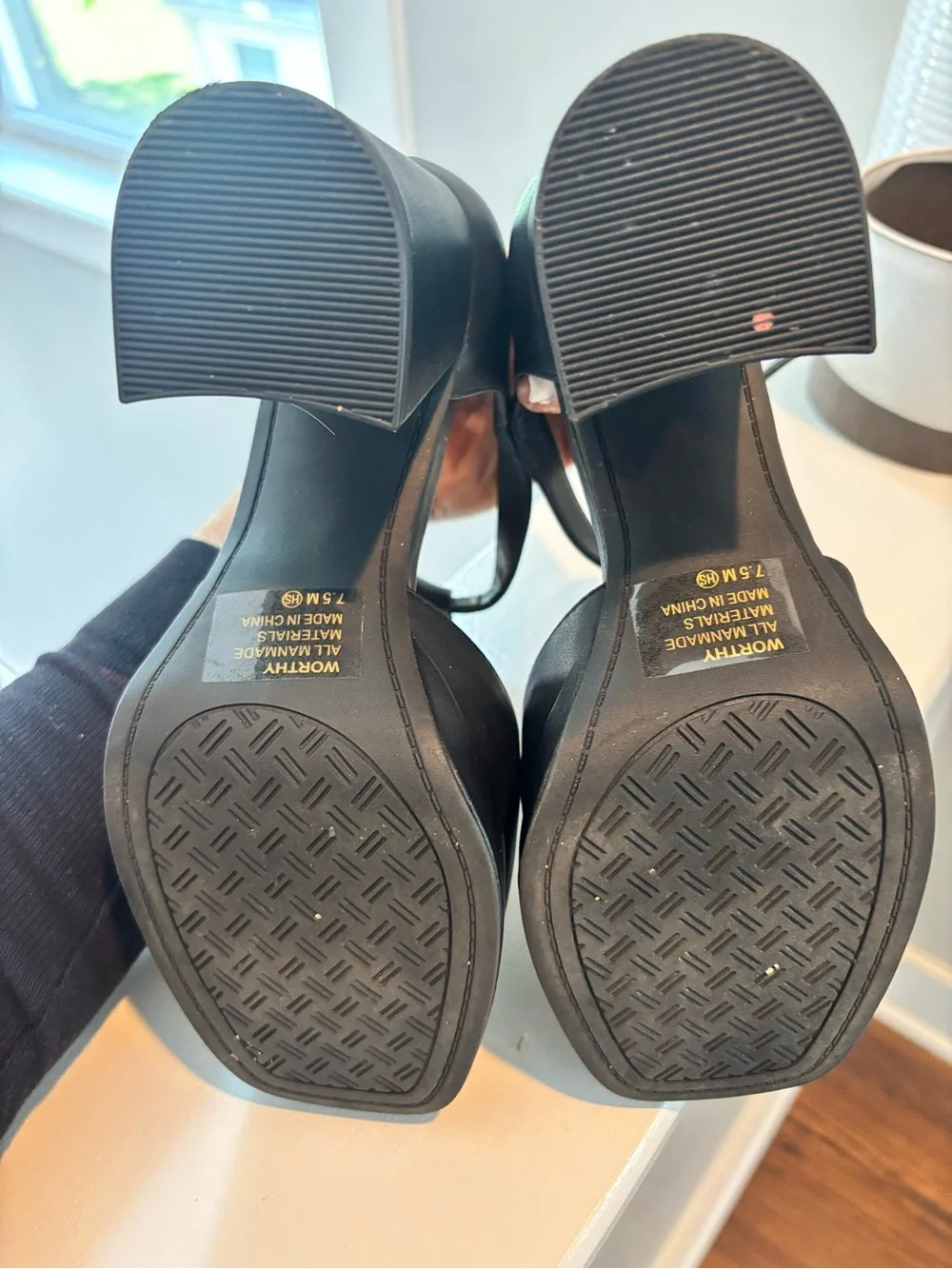 Black Platform T-Strap High Heel Sandals - Women